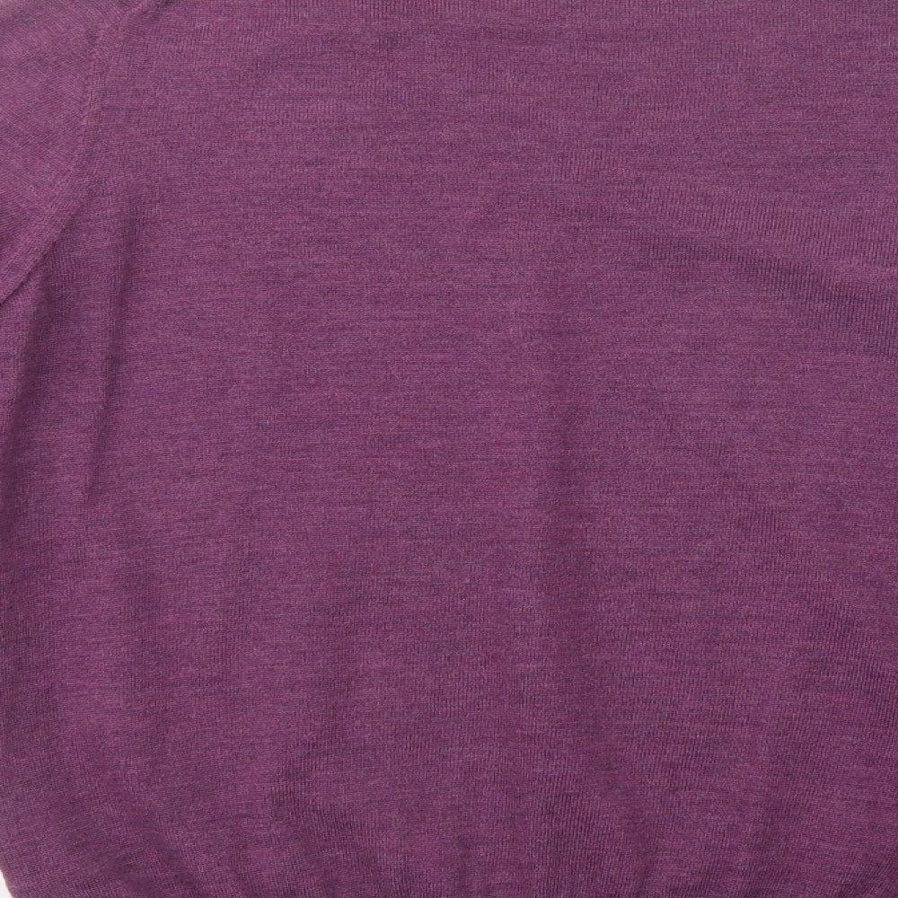 Marks and Spencer Mens Purple V-Neck  Wool Pullover Jumper Size L