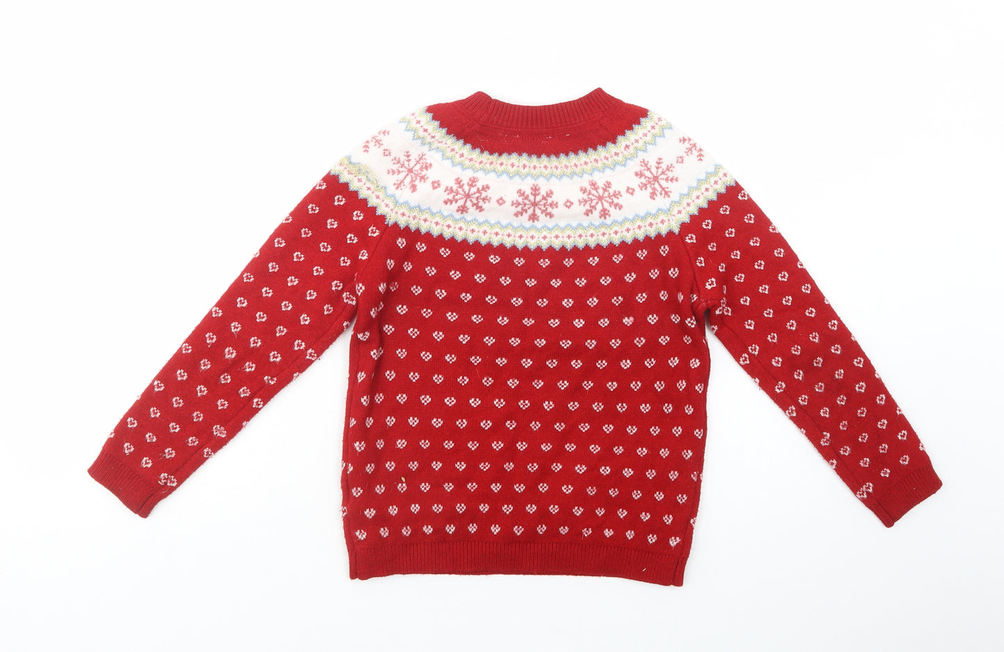 Primark Girls Red Crew Neck Fair Isle Polyester Pullover Jumper Size 7-8 Years  Pullover