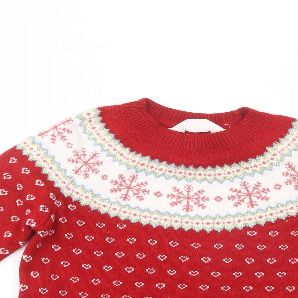 Primark Girls Red Crew Neck Fair Isle Polyester Pullover Jumper Size 7-8 Years  Pullover