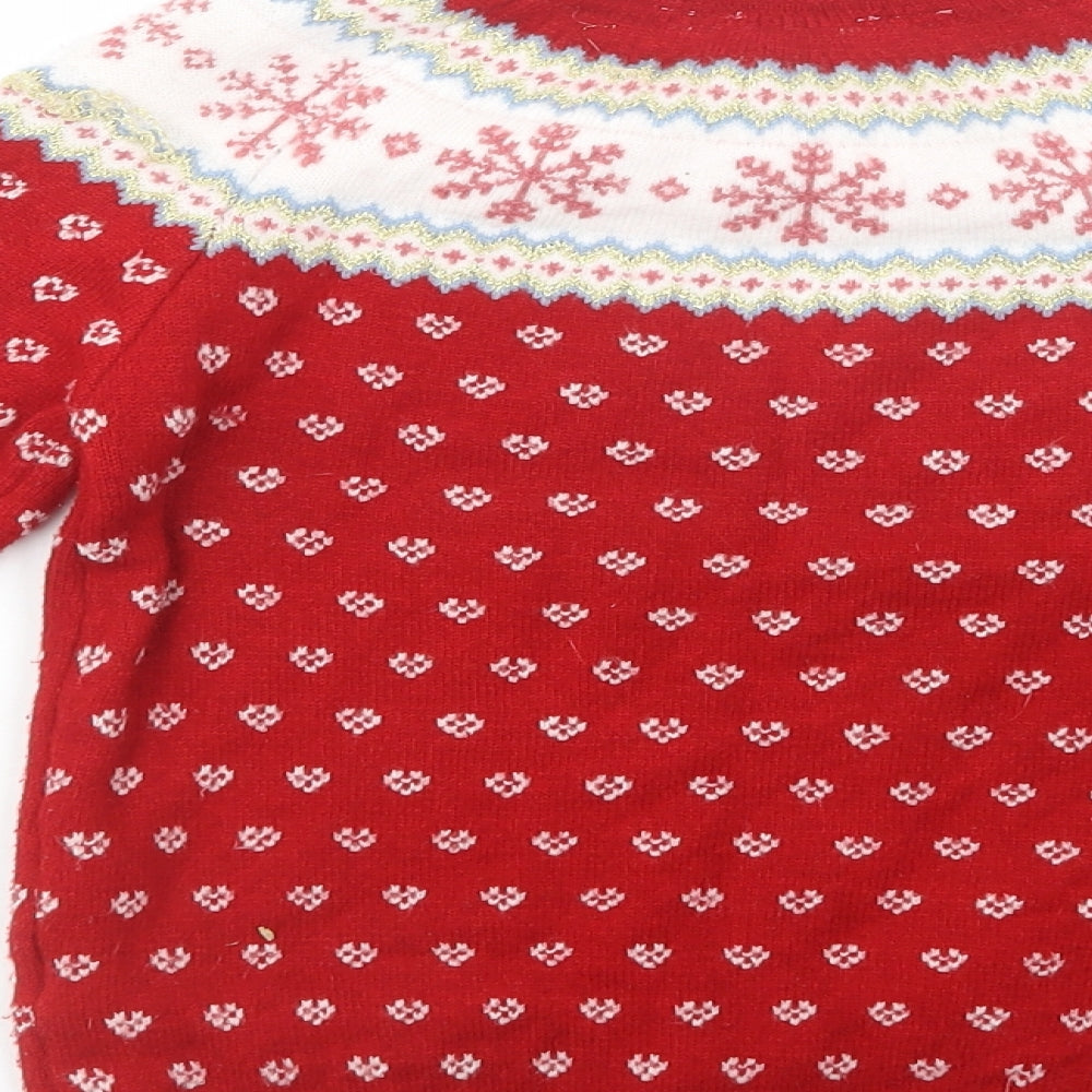 Primark Girls Red Crew Neck Fair Isle Polyester Pullover Jumper Size 7-8 Years  Pullover