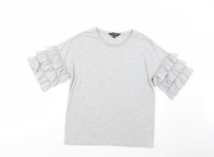 Dorothy Perkins Womens Grey Cotton Basic T-Shirt Size 10 Crew Neck