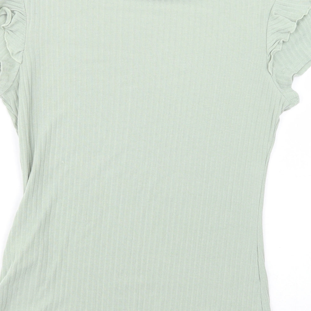 New Look Womens Green  Polyester Basic T-Shirt Size 14 Crew Neck