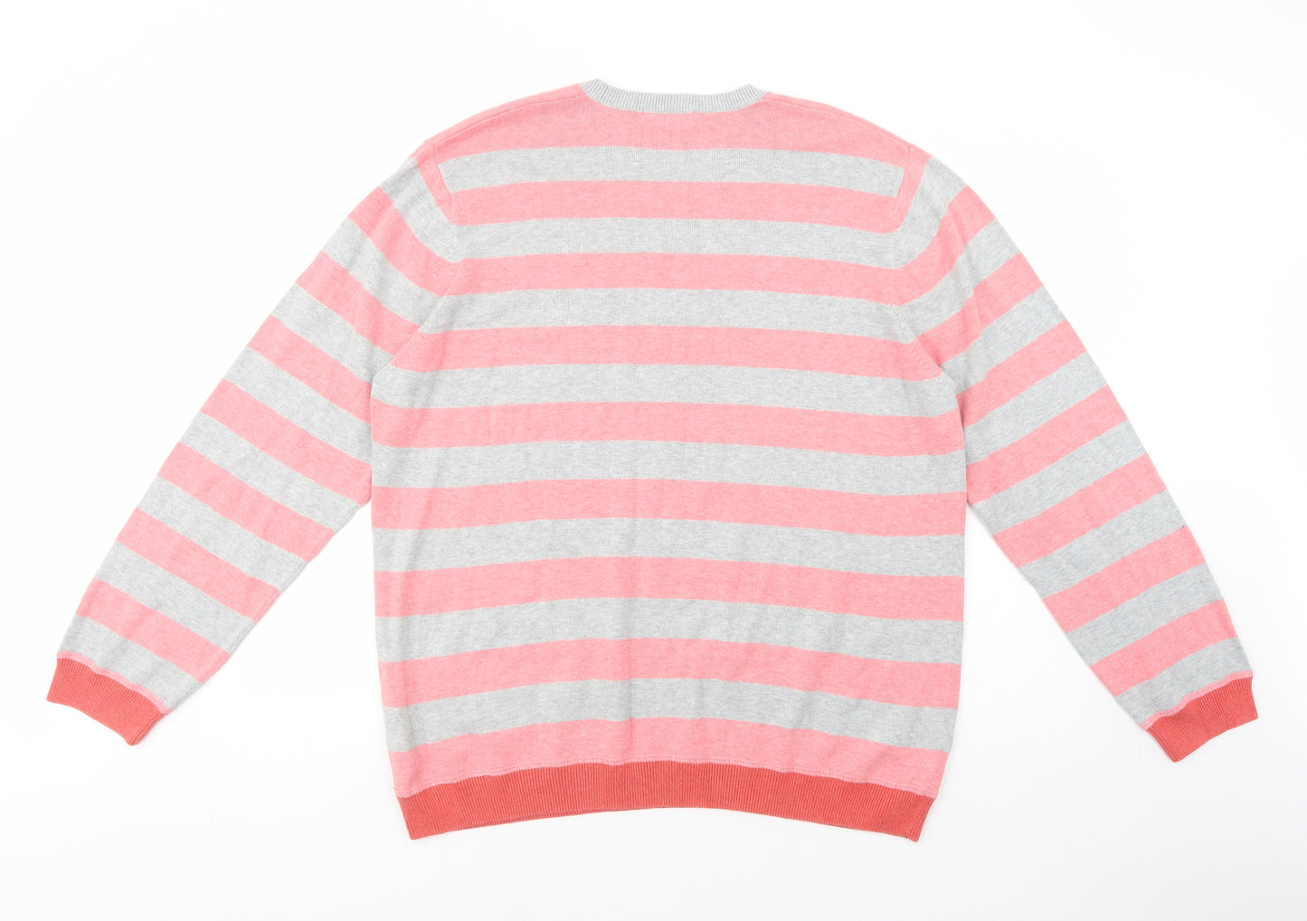 Autograph Mens Grey Crew Neck Striped Cotton Pullover Jumper Size XL