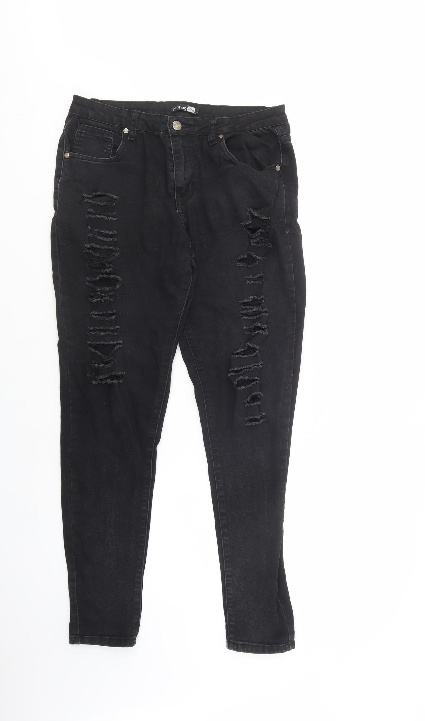 Boohoo Mens Black  Cotton Skinny Jeans Size 30 in L32 in Regular Button