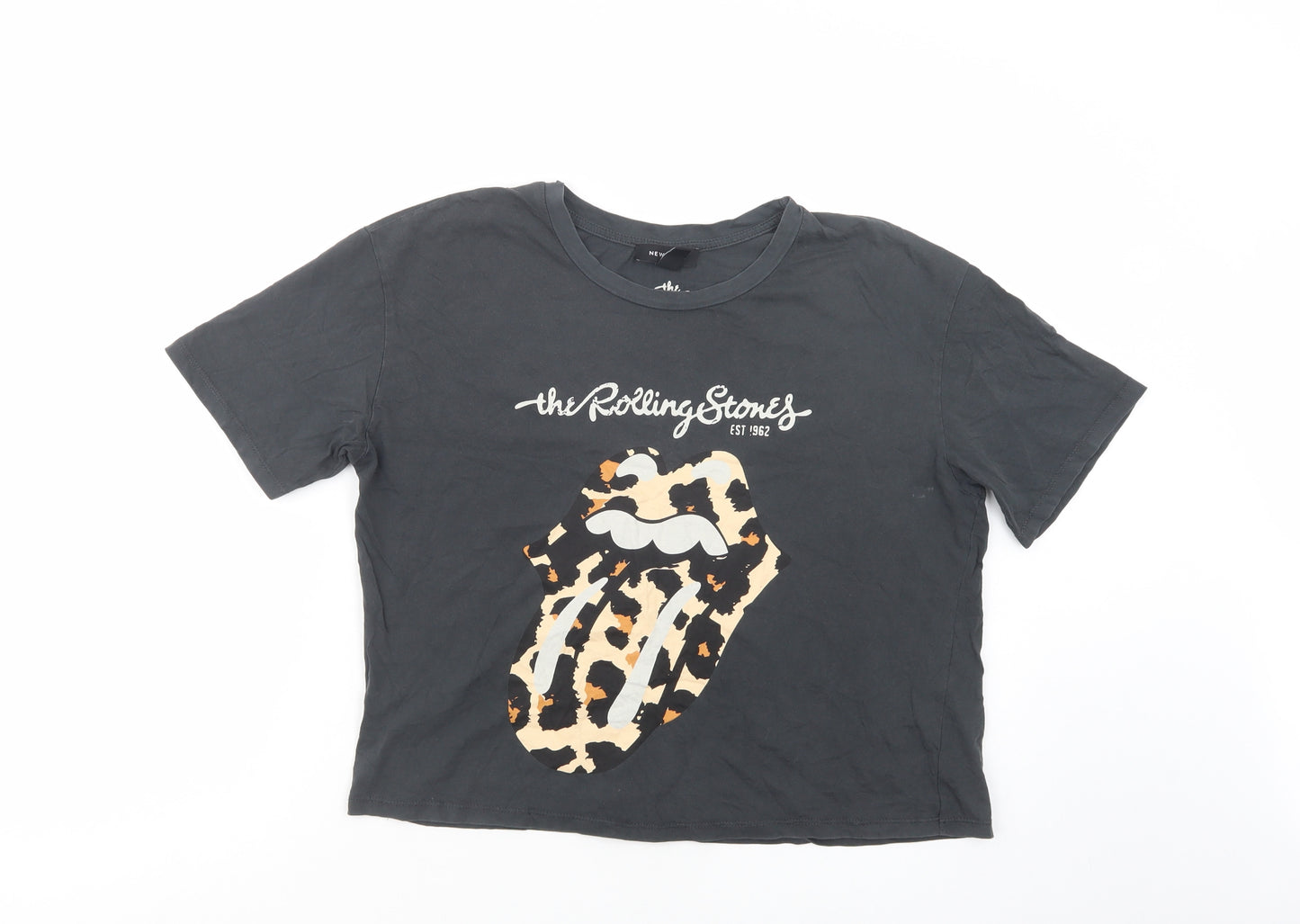 New Look Womens Black  Cotton Basic T-Shirt Size 10 Crew Neck - The Rolling Stones