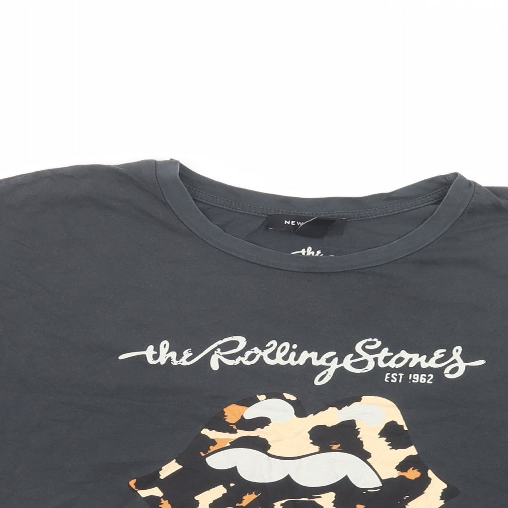 New Look Womens Black  Cotton Basic T-Shirt Size 10 Crew Neck - The Rolling Stones
