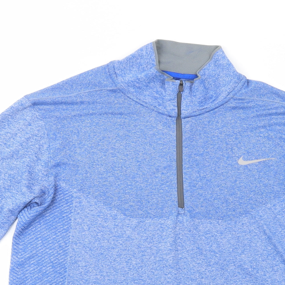 Nike Mens Blue  Polyester Pullover T-Shirt Size S High Neck Zip