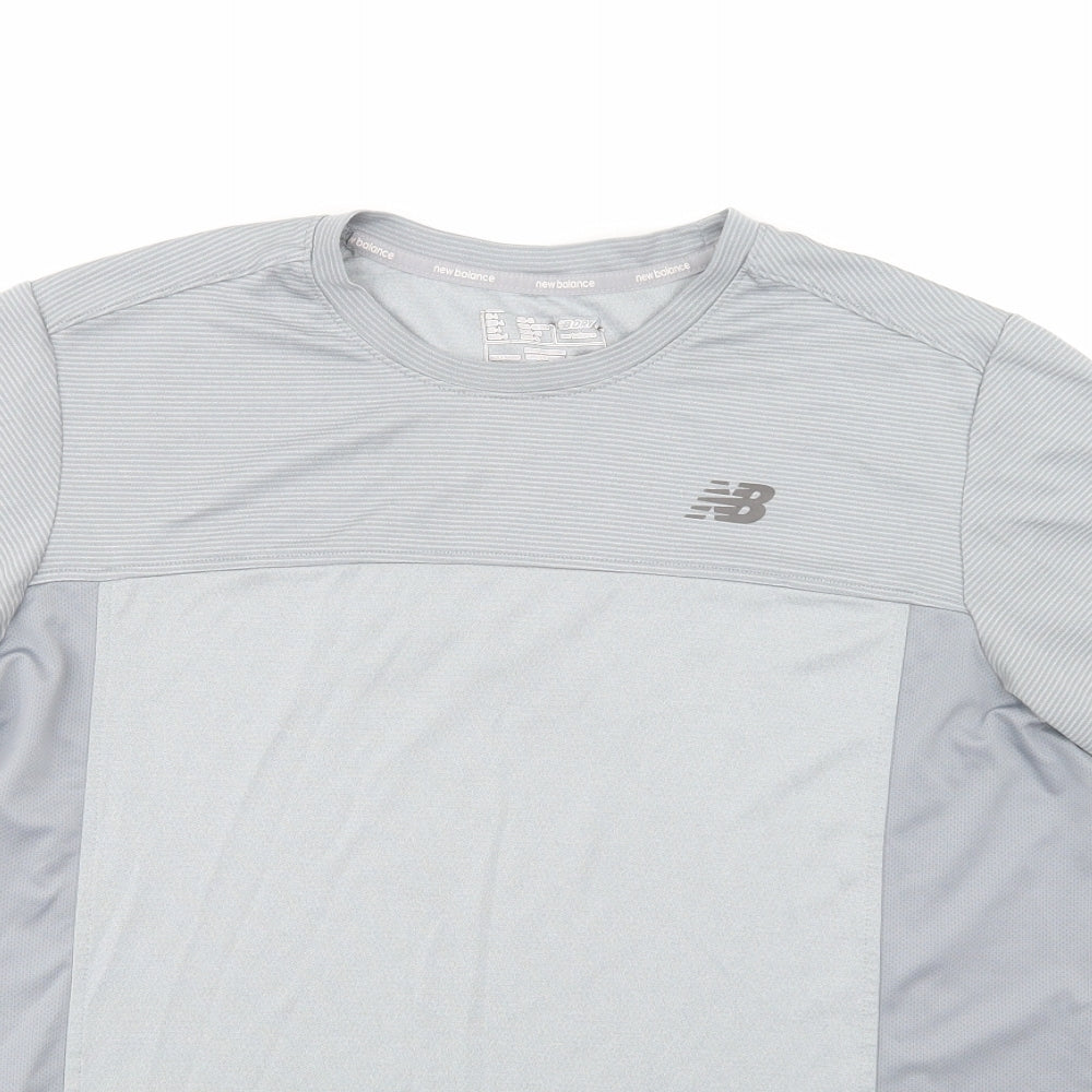 New Balance Mens Grey  Polyester Pullover T-Shirt Size L Crew Neck Pullover