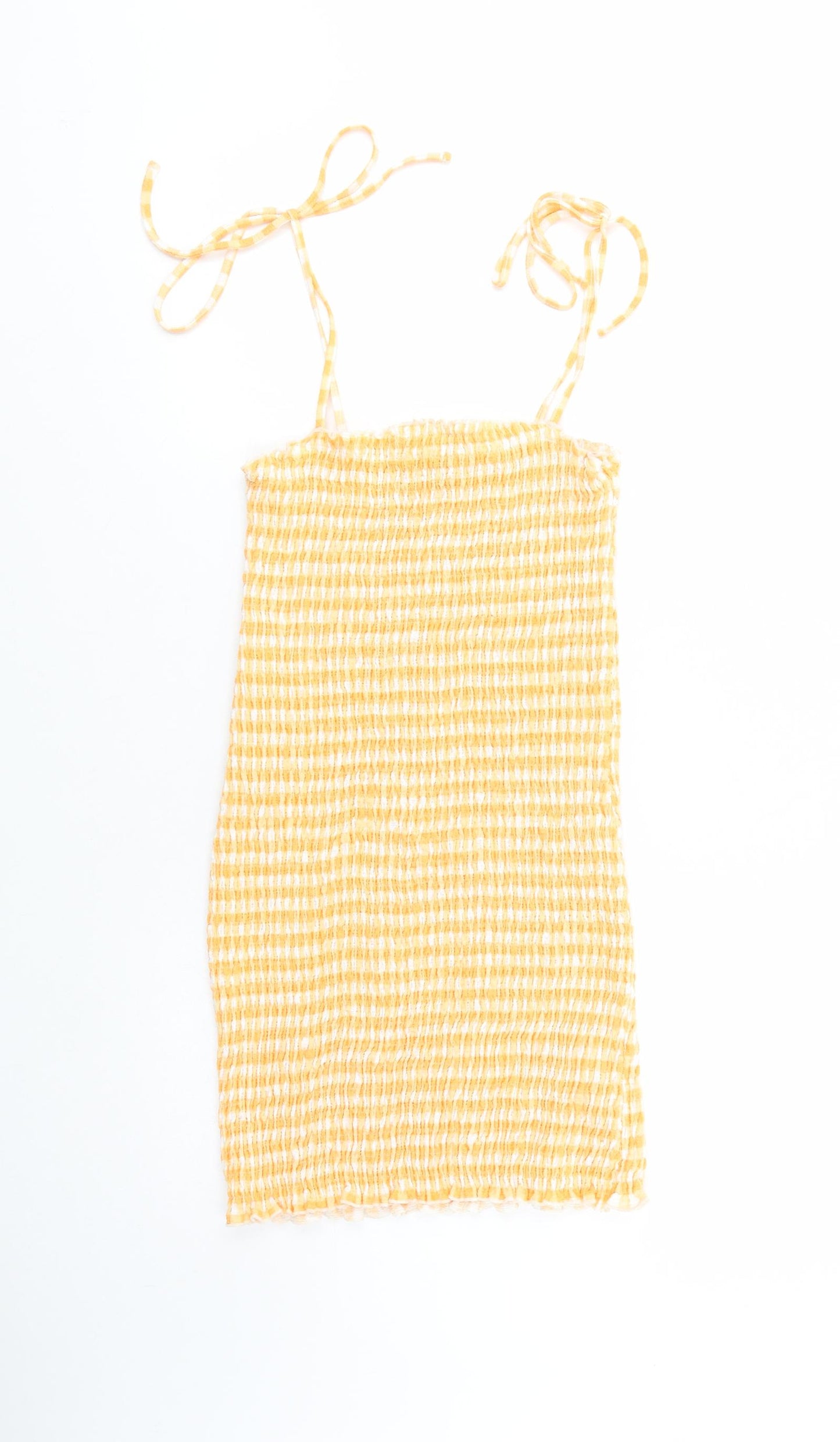 Bershka Womens Orange Gingham Polyester Bodycon  Size L  Square Neck Pullover