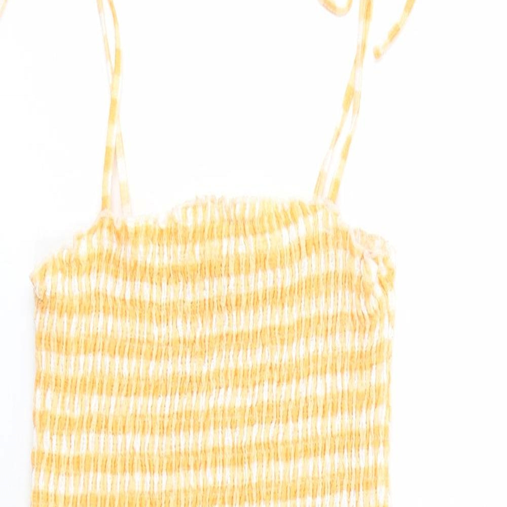 Bershka Womens Orange Gingham Polyester Bodycon  Size L  Square Neck Pullover