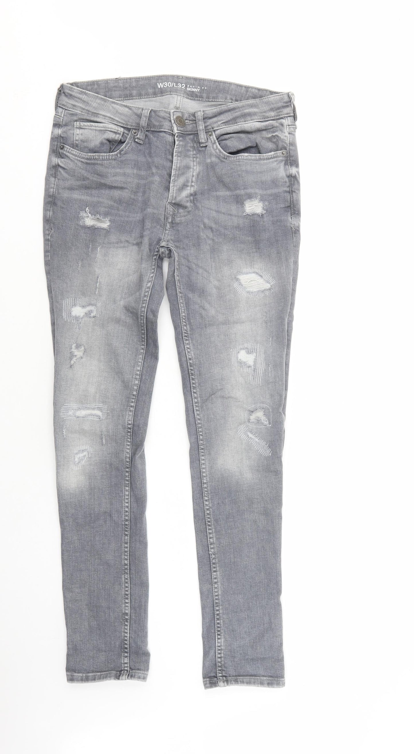 Denim Co. Mens Grey  Cotton Skinny Jeans Size 30 in L32 in Regular Button