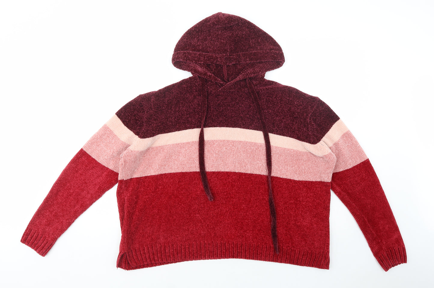 QED London Womens Purple Striped Polyester Pullover Hoodie Size L  Pullover