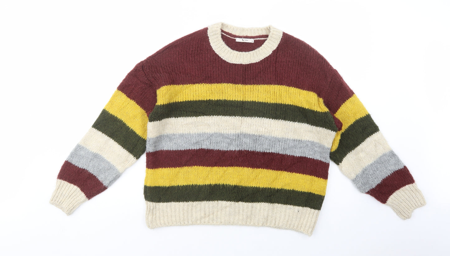 TU Womens Multicoloured Crew Neck Striped Acrylic Pullover Jumper Size 14
