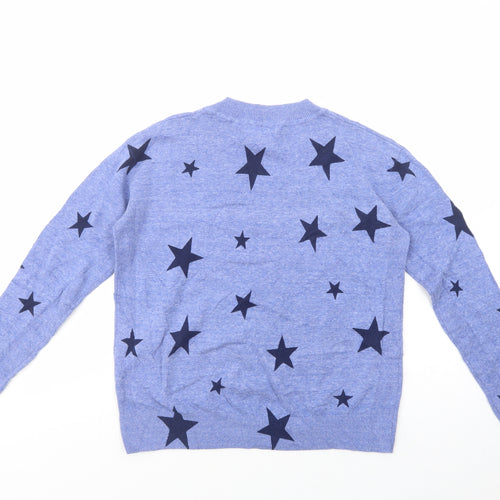 Marks and Spencer Womens Blue V-Neck Geometric Cotton Pullover Jumper Size S   - Star Print