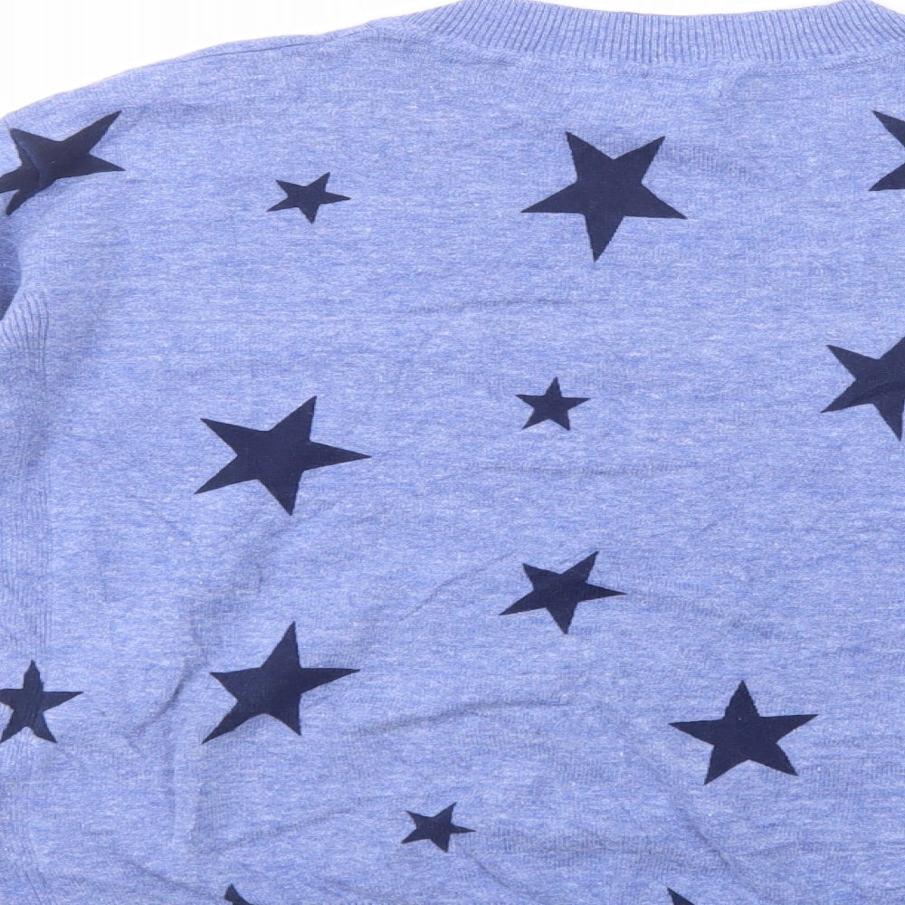 Marks and Spencer Womens Blue V-Neck Geometric Cotton Pullover Jumper Size S   - Star Print
