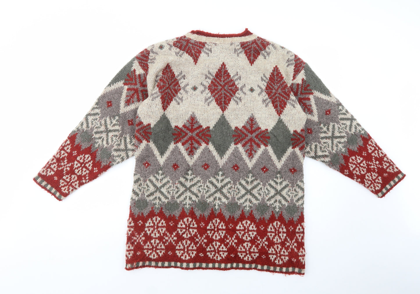 Berkertex Womens Multicoloured Crew Neck Geometric Acrylic Pullover Jumper Size 10