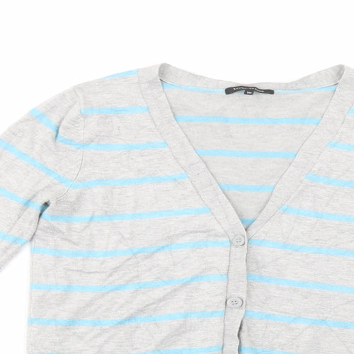 River Island Womens Grey V-Neck Striped Viscose Cardigan Jumper Size 10