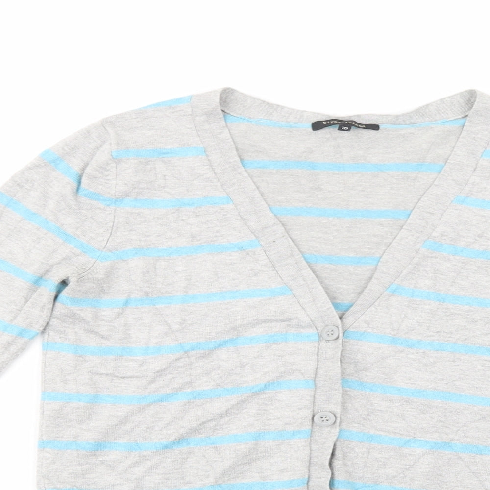 River Island Womens Grey V-Neck Striped Viscose Cardigan Jumper Size 10