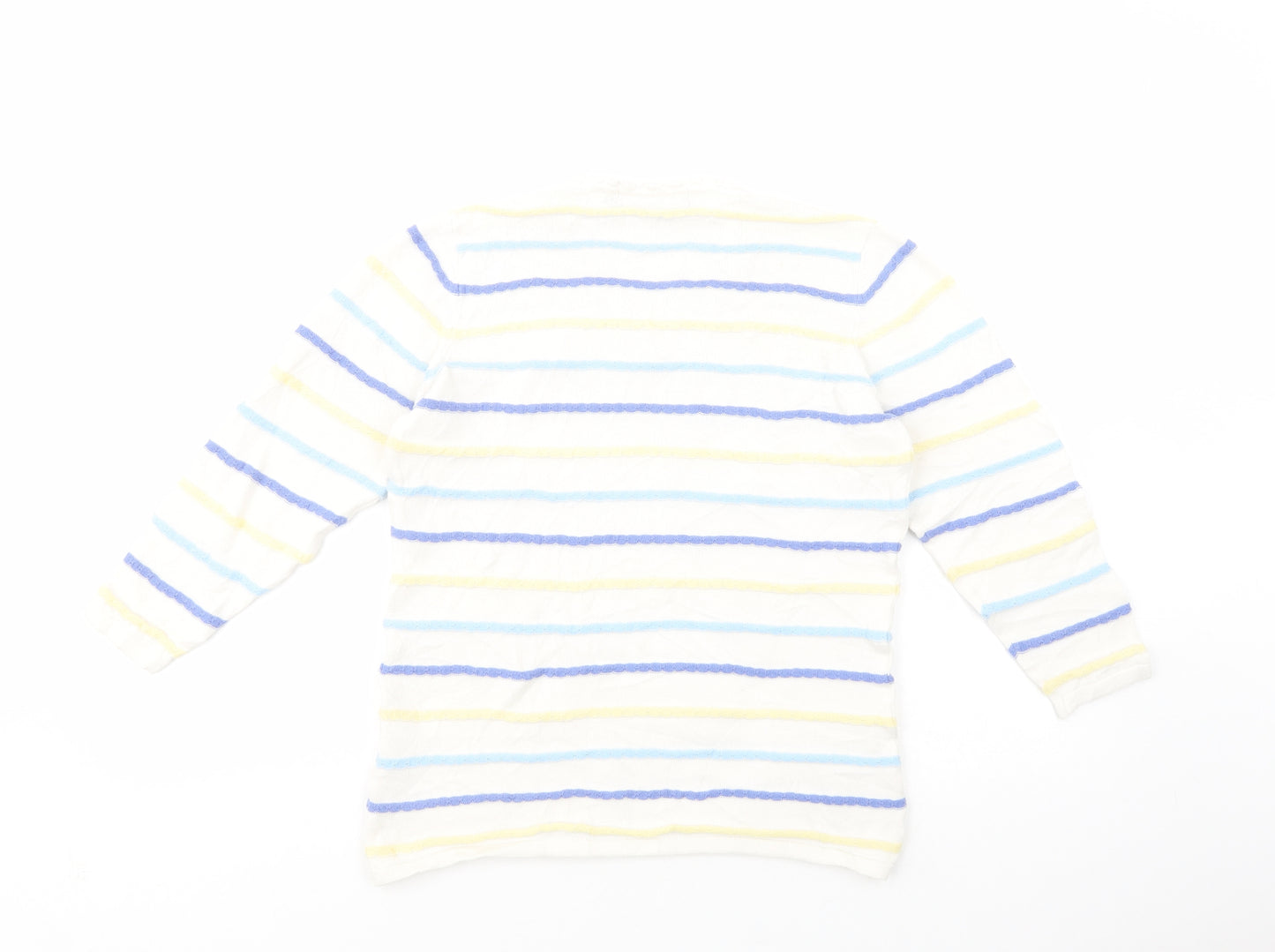 Isle Womens White V-Neck Striped Cotton Pullover Jumper Size 10