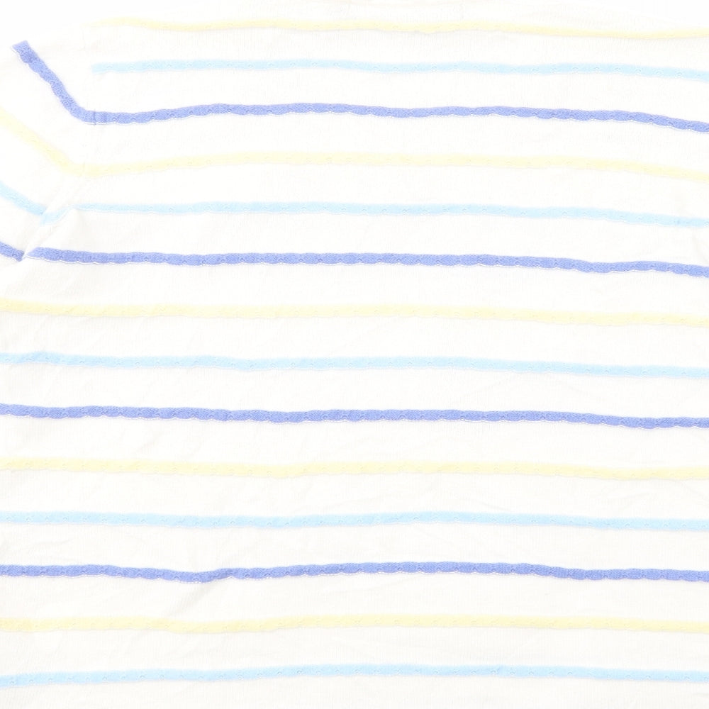 Isle Womens White V-Neck Striped Cotton Pullover Jumper Size 10