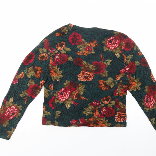 Debenhams Womens Green V-Neck Floral Acrylic Pullover Jumper Size M