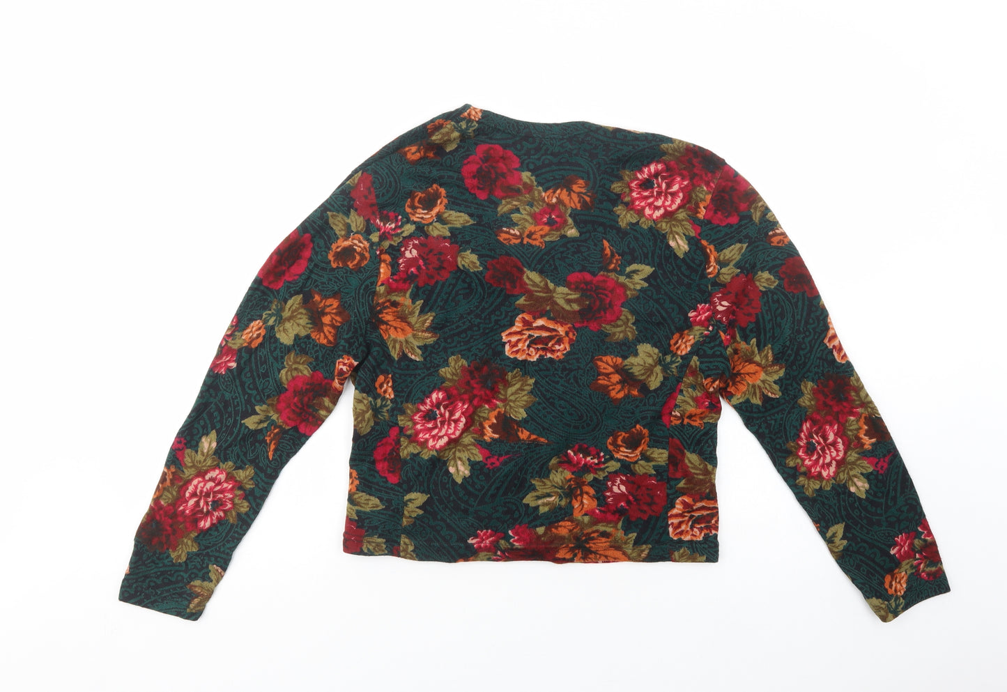 Debenhams Womens Green V-Neck Floral Acrylic Pullover Jumper Size M