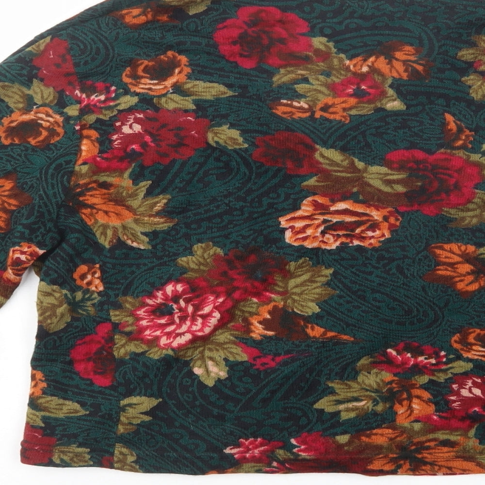 Debenhams Womens Green V-Neck Floral Acrylic Pullover Jumper Size M