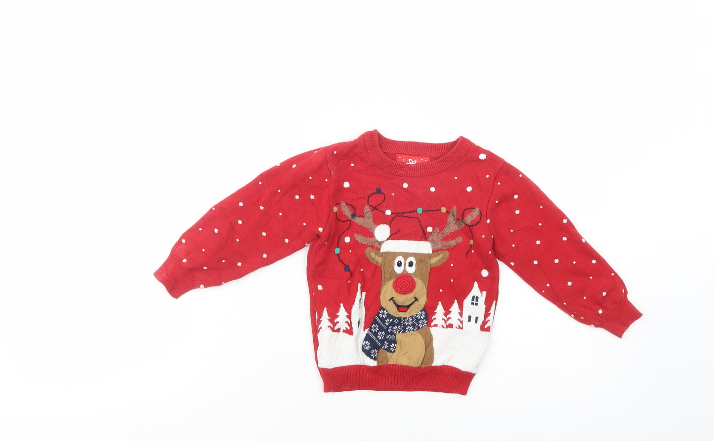 Primark Baby Red Geometric Cotton Pullover Jumper Size 18-24 Months  Pullover - Rudolph Christmas
