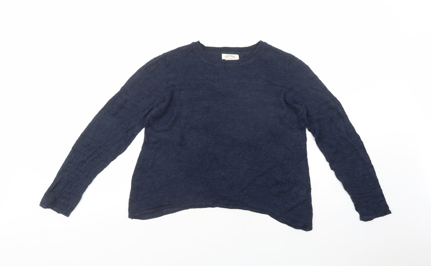 Fat Face Womens Blue Crew Neck  Linen Pullover Jumper Size 10