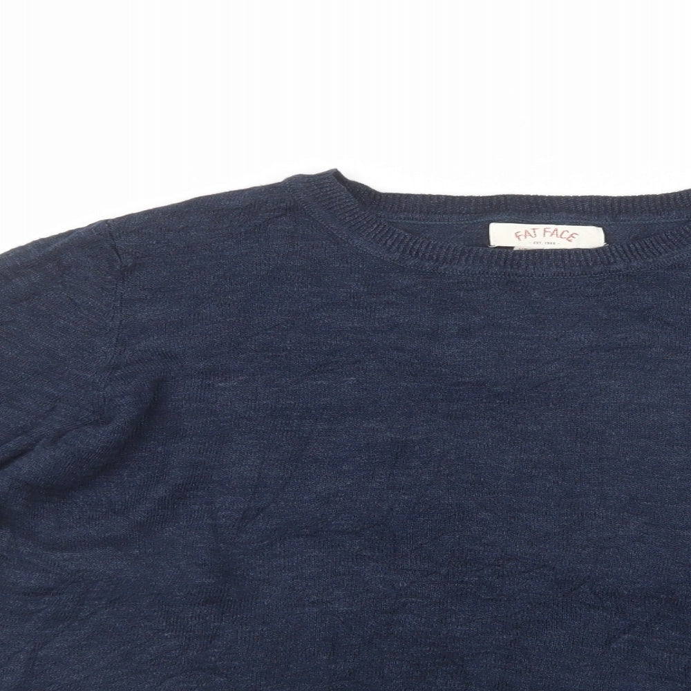 Fat Face Womens Blue Crew Neck  Linen Pullover Jumper Size 10