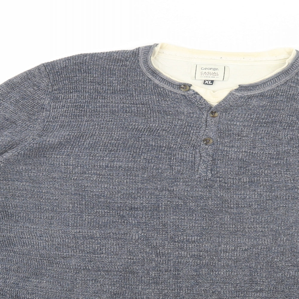 George Mens Blue Crew Neck  Cotton Pullover Jumper Size XL