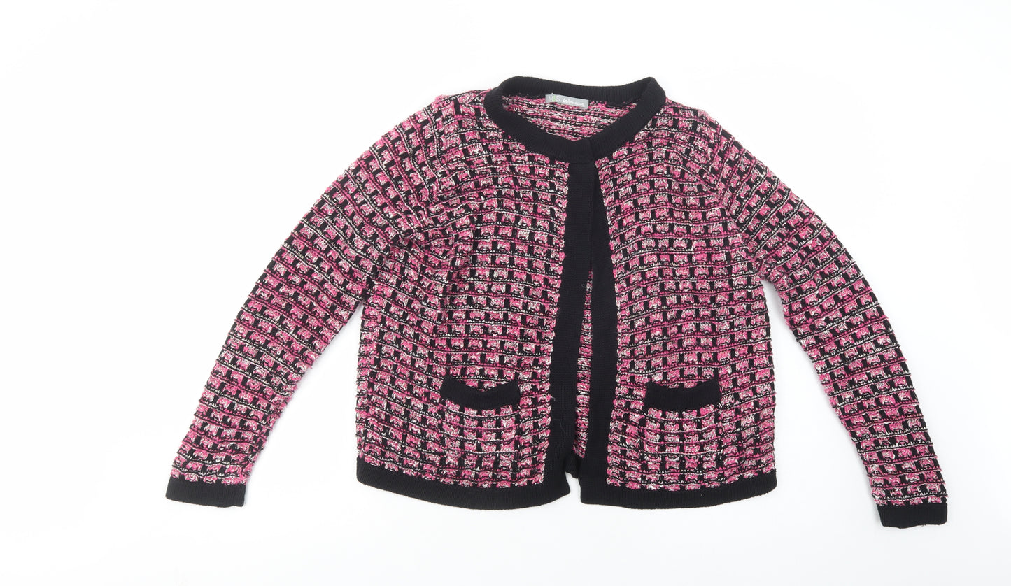 Marks and Spencer Womens Purple Crew Neck Geometric Cotton Cardigan Jumper Size 14