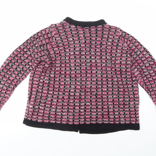 Marks and Spencer Womens Purple Crew Neck Geometric Cotton Cardigan Jumper Size 14