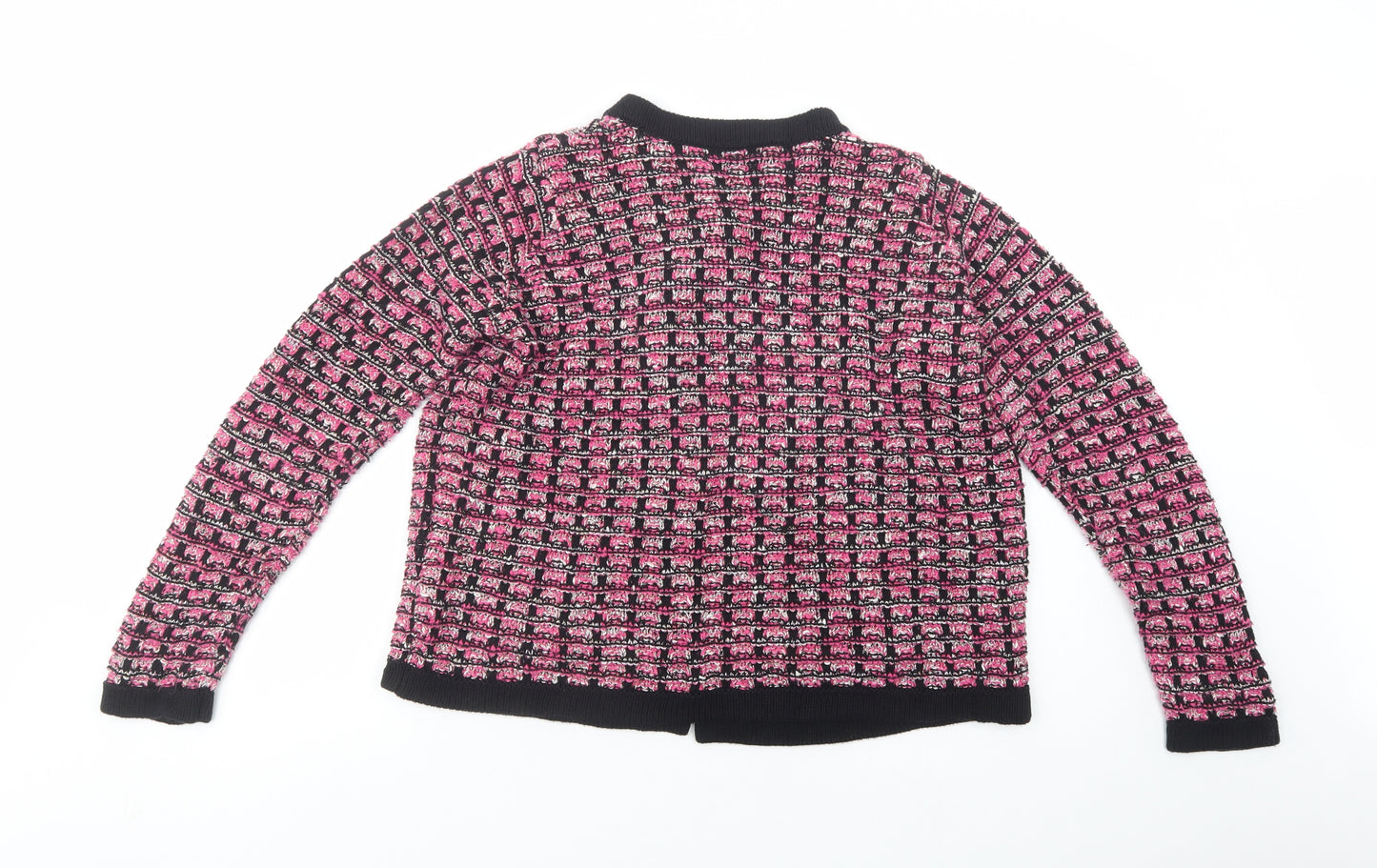 Marks and Spencer Womens Purple Crew Neck Geometric Cotton Cardigan Jumper Size 14