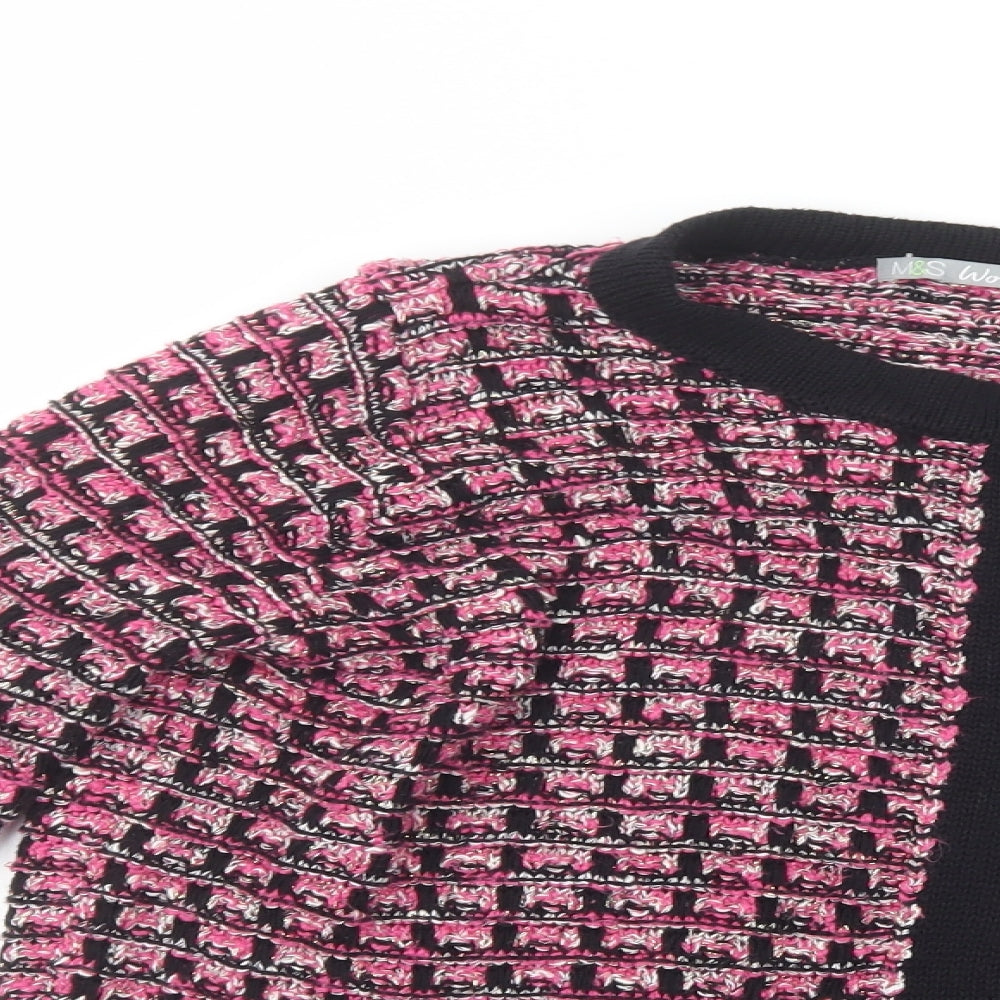 Marks and Spencer Womens Purple Crew Neck Geometric Cotton Cardigan Jumper Size 14