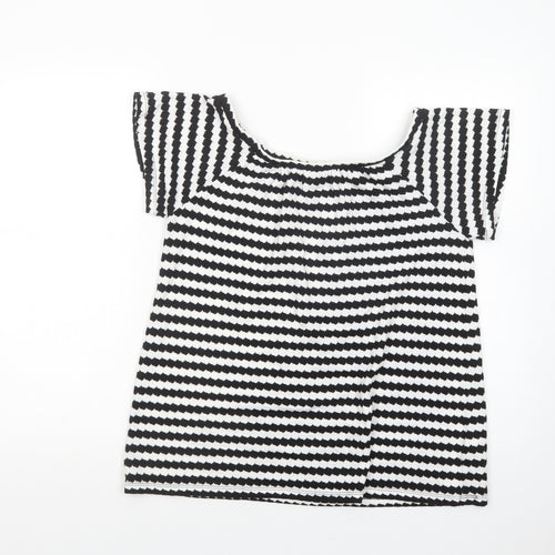 F&F Womens White Geometric Polyester Basic Blouse Size 10 Boat Neck