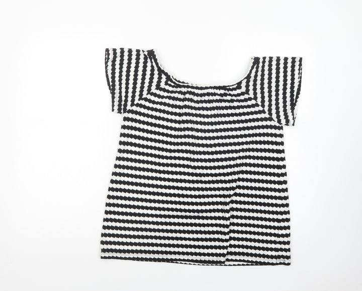 F&F Womens White Geometric Polyester Basic Blouse Size 10 Boat Neck