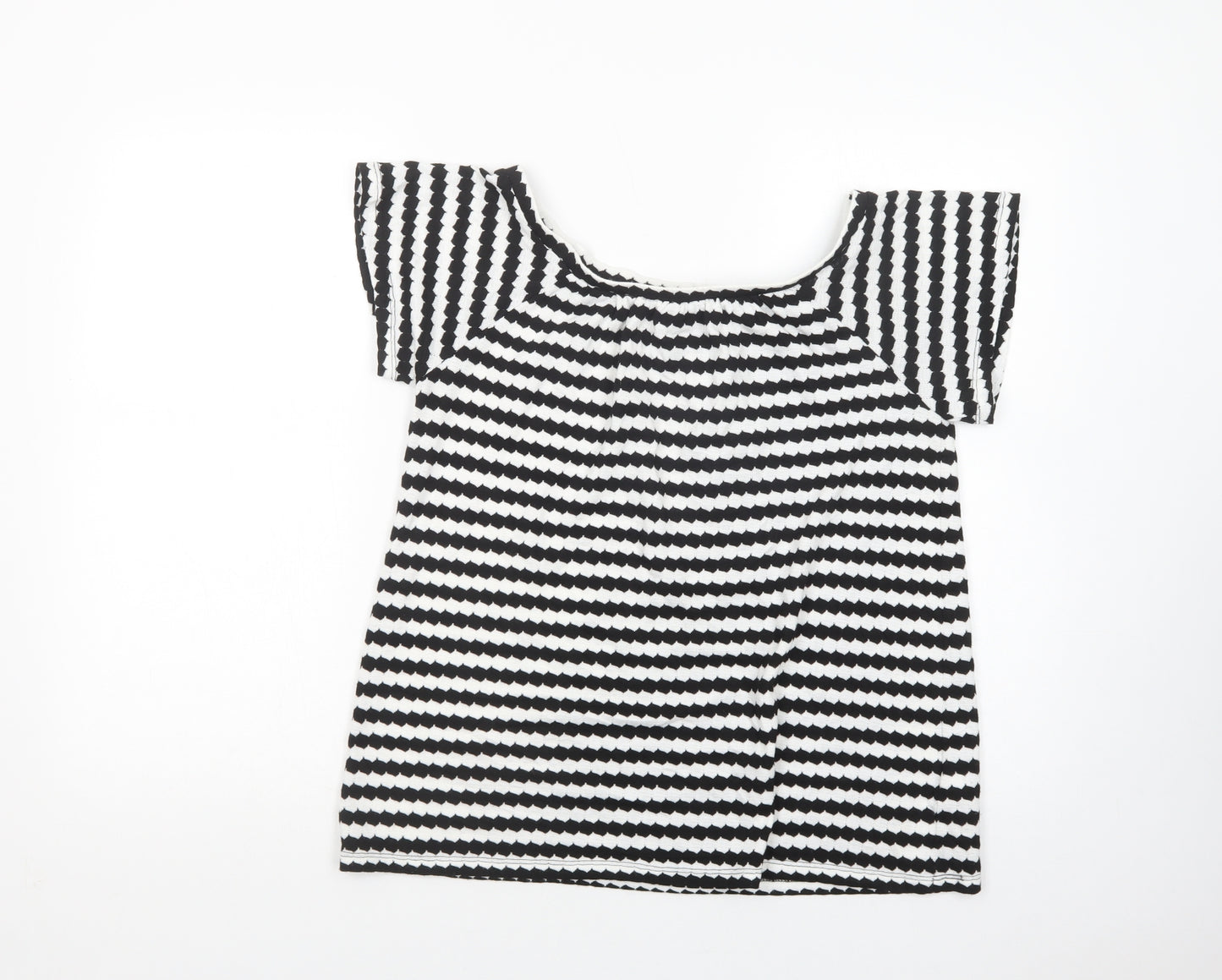 F&F Womens White Geometric Polyester Basic Blouse Size 10 Boat Neck