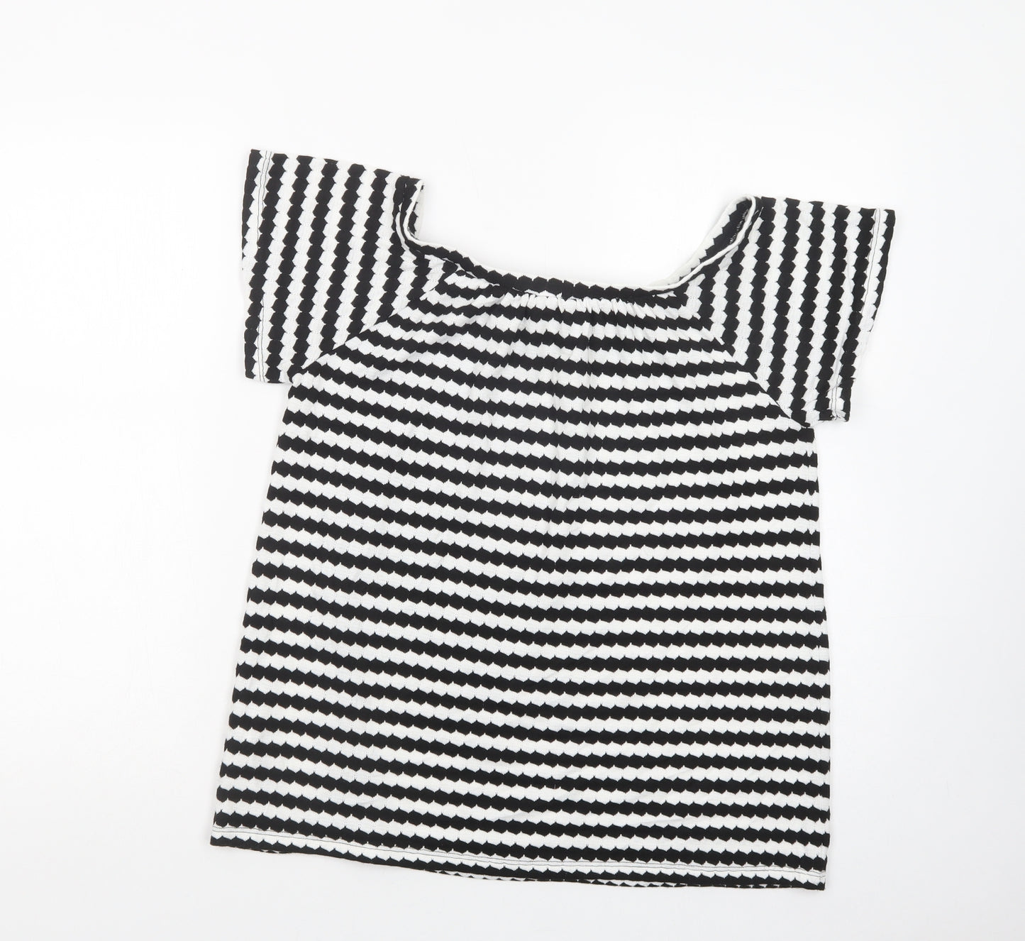 F&F Womens White Geometric Polyester Basic Blouse Size 10 Boat Neck