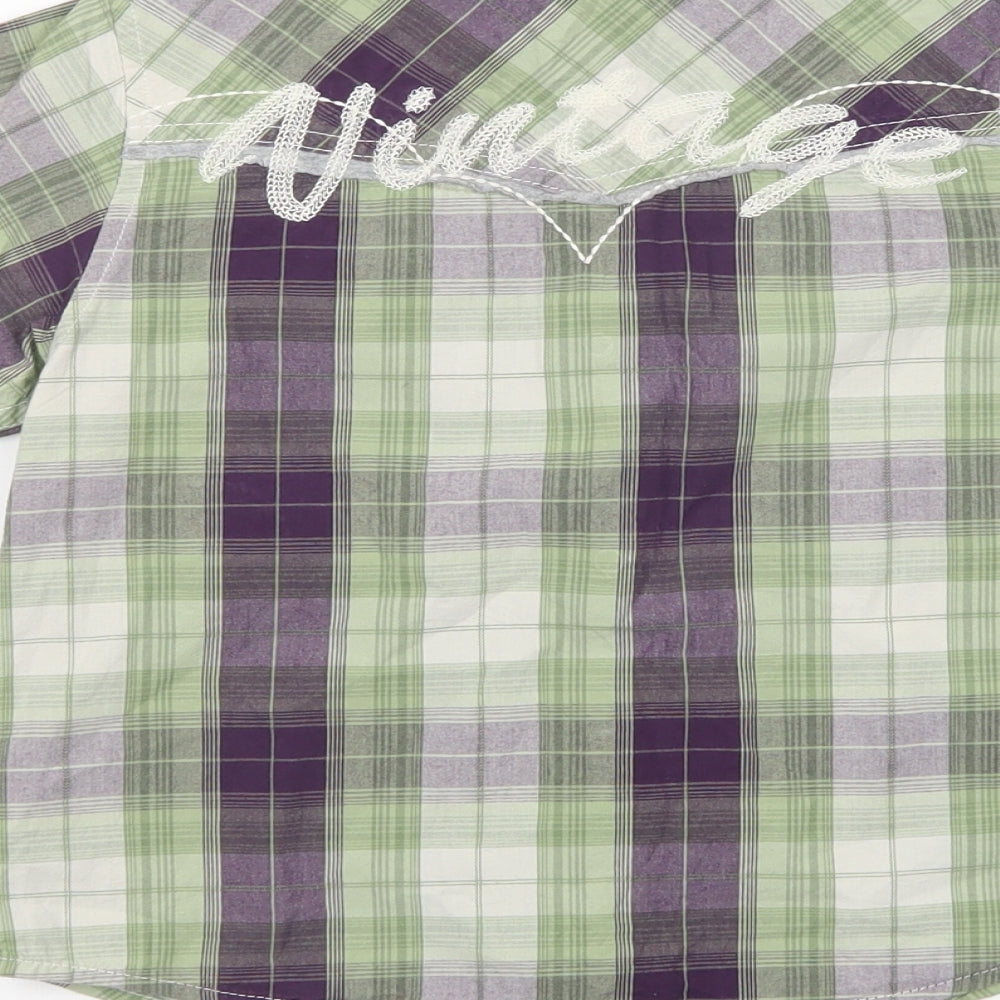 NEXT Boys Green Plaid Cotton Basic Button-Up Size 4 Years Collared Snap