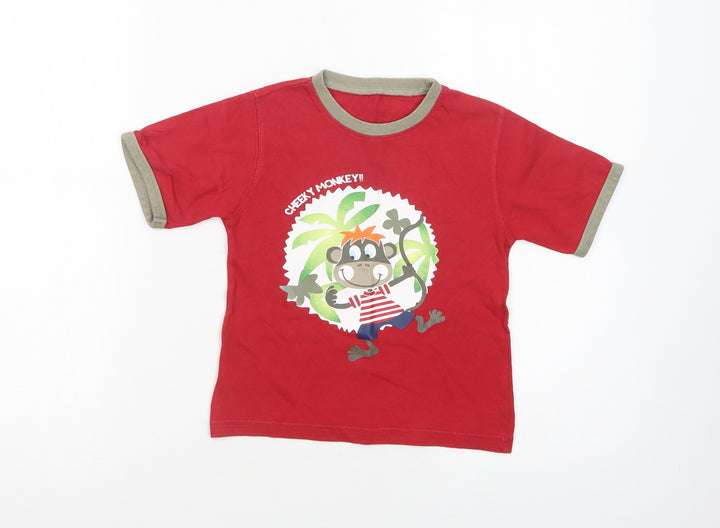 Dunnes Stores Girls Red Cotton Pullover T-Shirt Size 3-4 Years Crew Neck Pullover - Cheeky Monkey