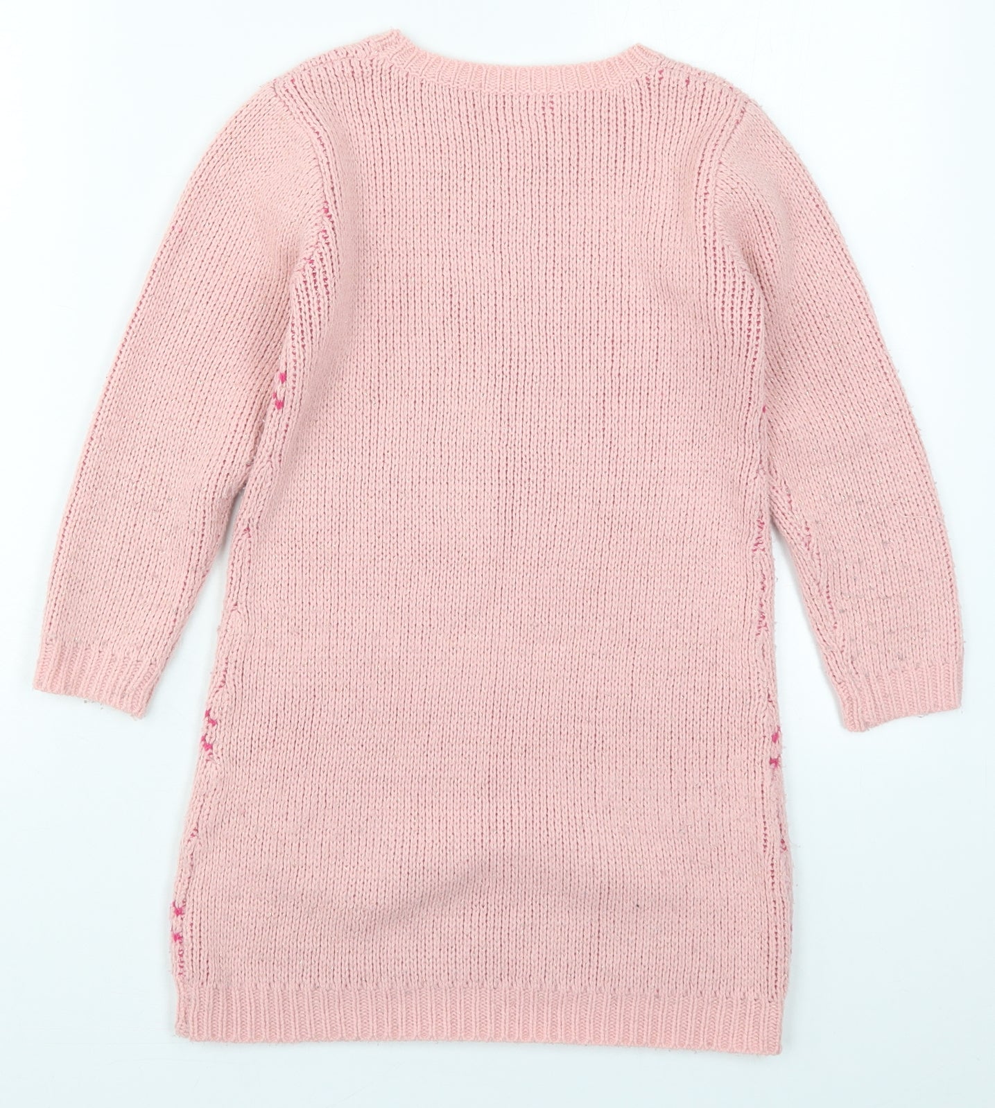 BHS Girls Pink Geometric Acrylic Jumper Dress  Size 7-8 Years  Crew Neck Pullover