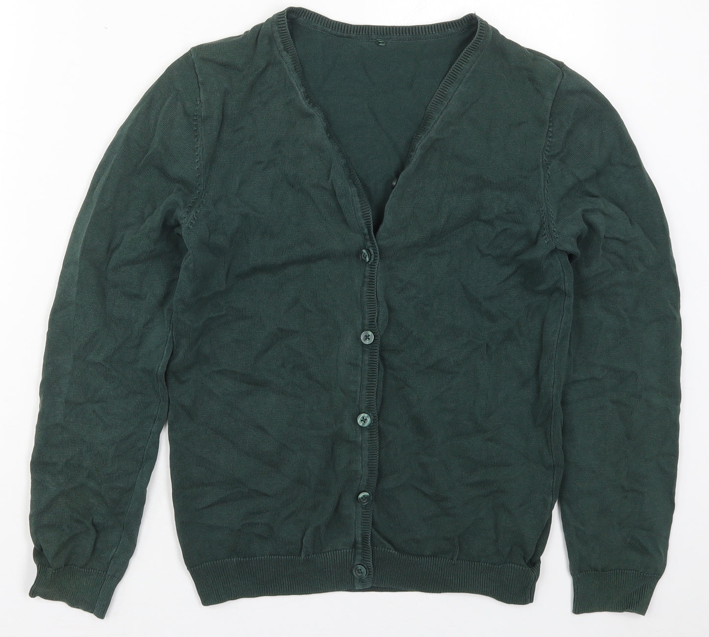 George Girls Green V-Neck  Cotton Cardigan Jumper Size 13-14 Years  Button