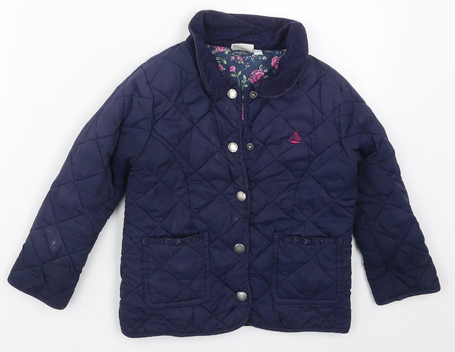 JoJo Maman Bébé Girls Blue   Quilted Coat Size 3-4 Years  Button