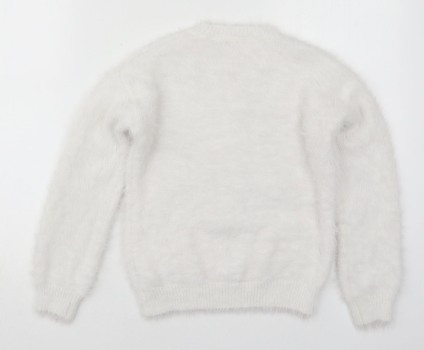 F&F Girls White Crew Neck  Nylon Pullover Jumper Size 9-10 Years  Pullover - Snowflake
