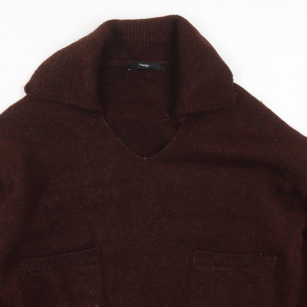 George Womens Brown Collared  Acrylic Pullover Jumper Size 8