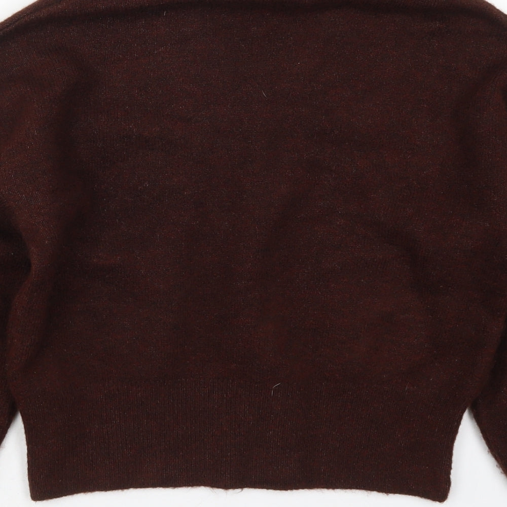 George Womens Brown Collared  Acrylic Pullover Jumper Size 8