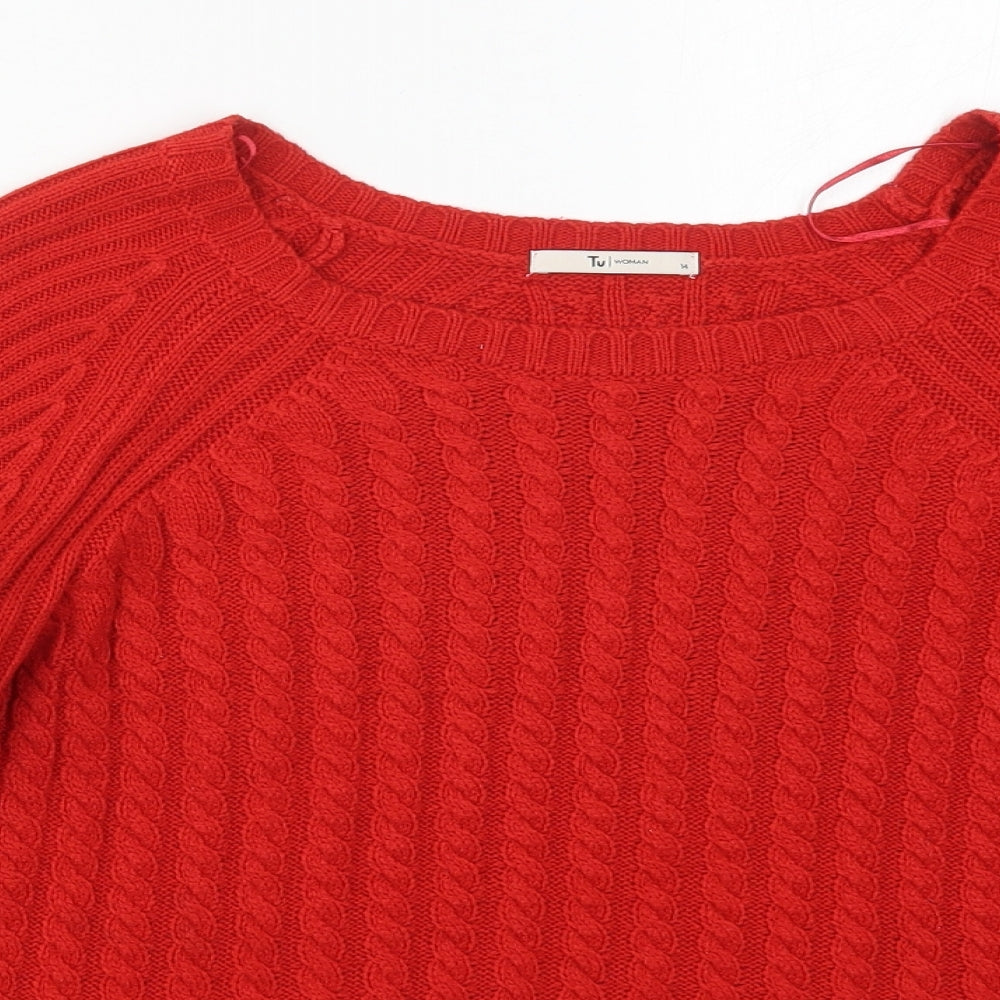 TU Womens Red Round Neck  Acrylic Pullover Jumper Size 14