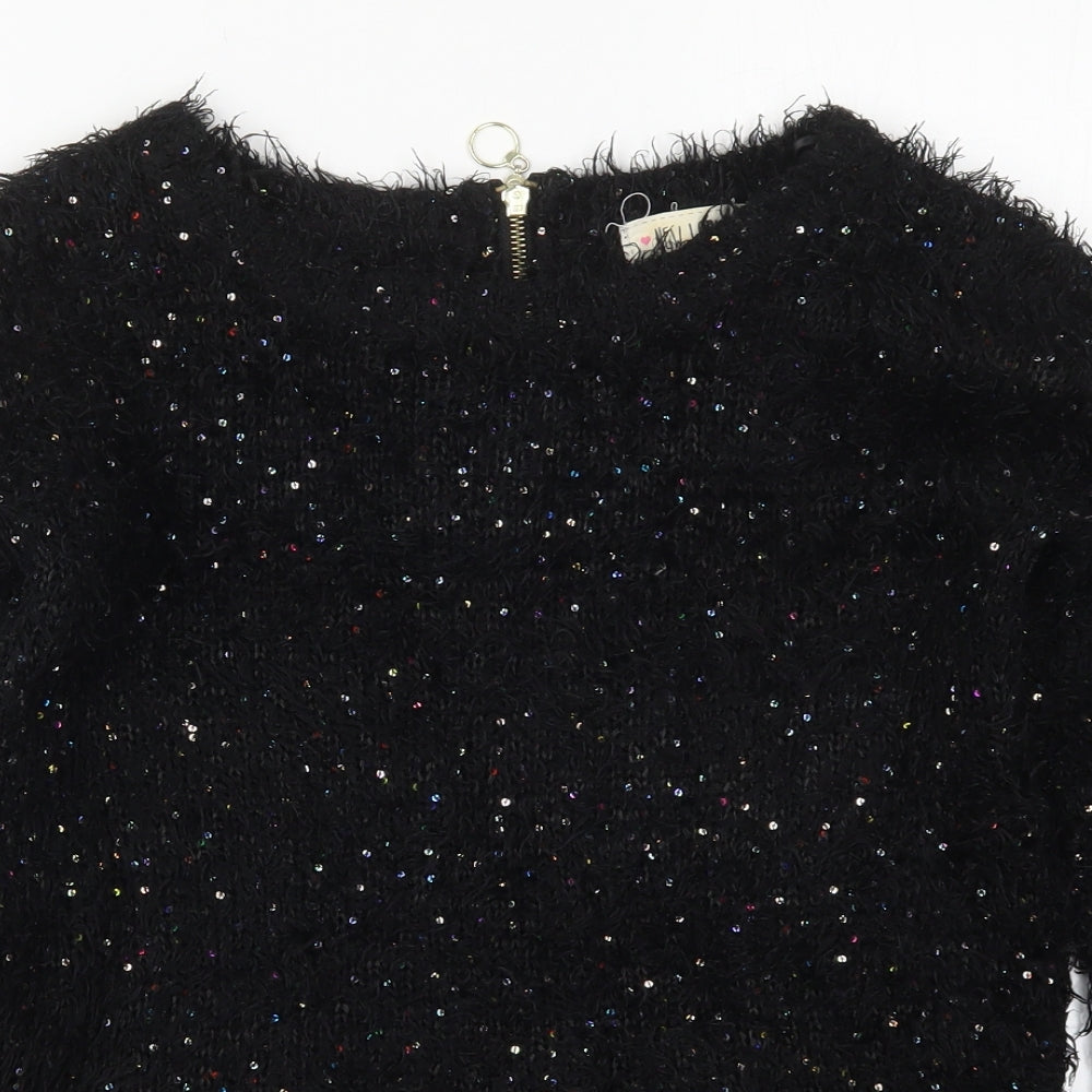 New Look Womens Black Round Neck  Polyester Pullover Jumper Size 8