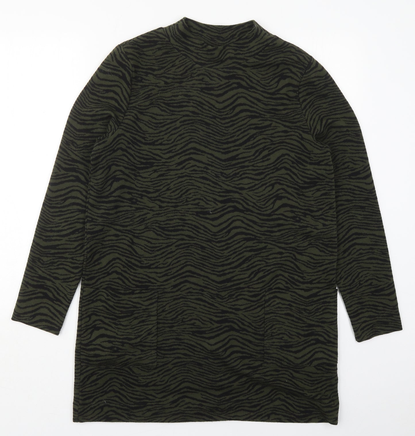 Marks and Spencer Womens Green Camouflage Polyester Jumper Dress  Size 14  Round Neck Pullover